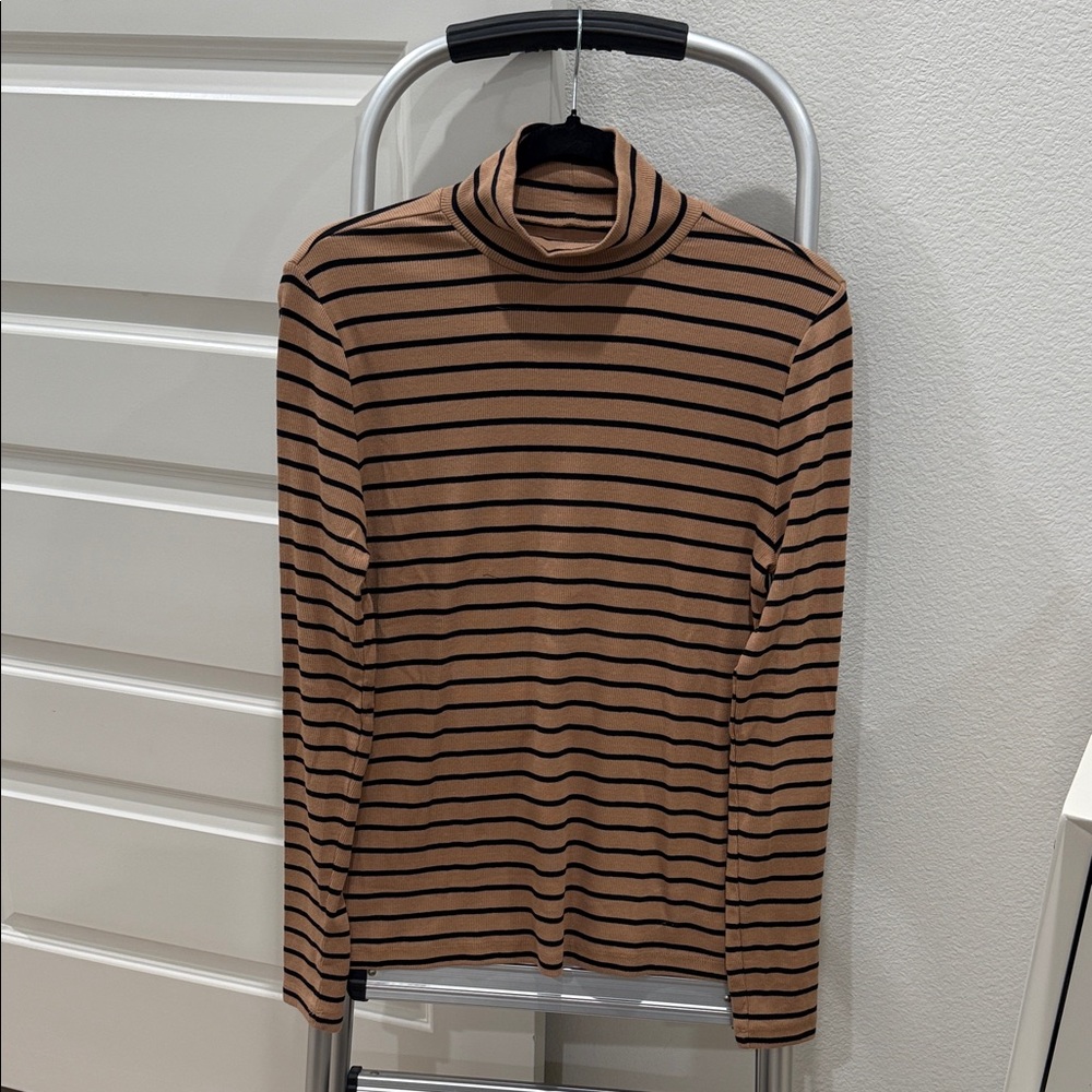 LOFT Brown and Black Striped Long Sleeve Tee